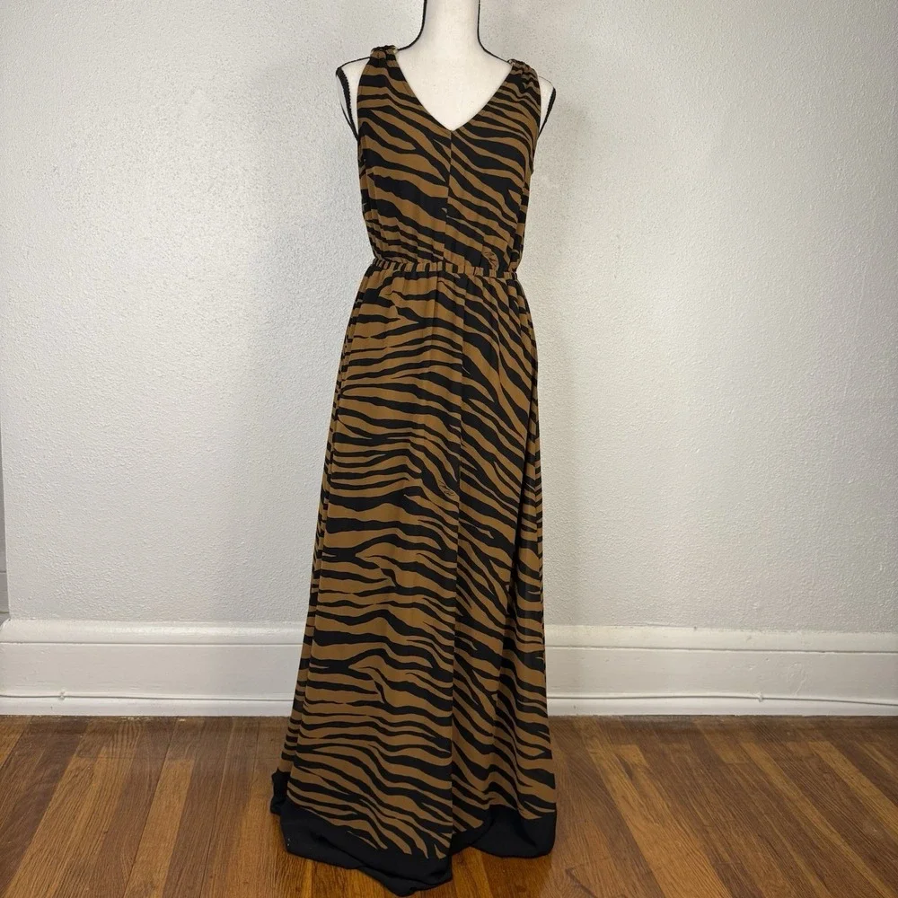 Michael Kors Women's Tiger Strip Summer Dress Size Xs Black Brown‎